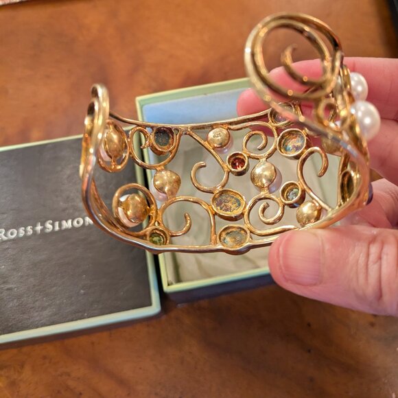 Ross & Simons 18k Gold over Sterling Cuff Bracelet w Cultured Pearls - Picture 4 of 5